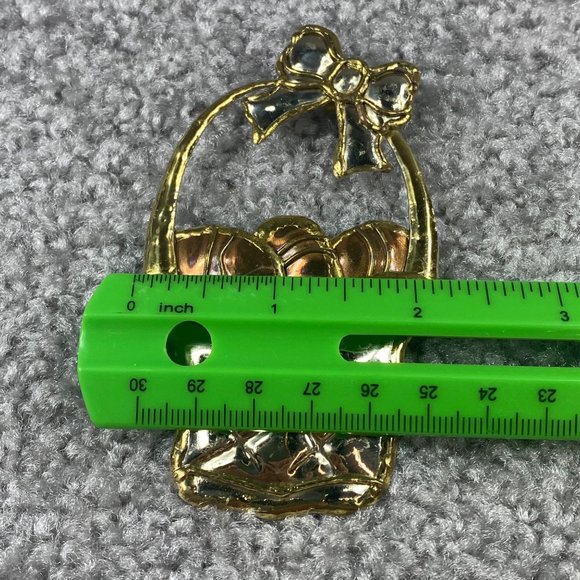 Easter Basket Jewelry Pin Brooch Silver Gold Color Metal Bow Eggs Handle Holiday - Picture 4 of 16